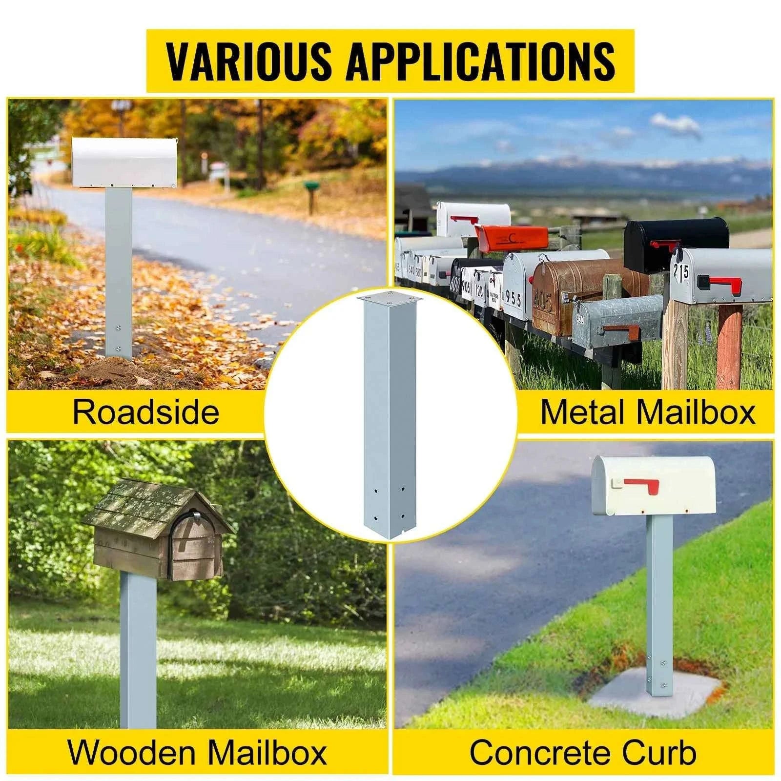 Solid Mailbox Post Stand Steel Letter Box Post with Drain Hole-Black 27in / Poland
