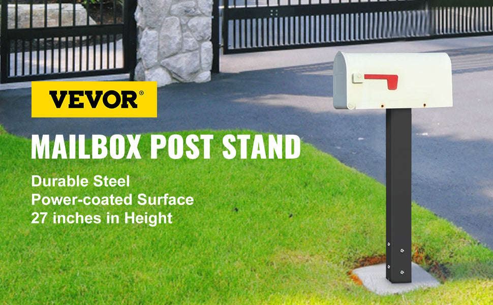 Solid Mailbox Post Stand Steel Letter Box Post with Drain Hole-Black 27in / Poland