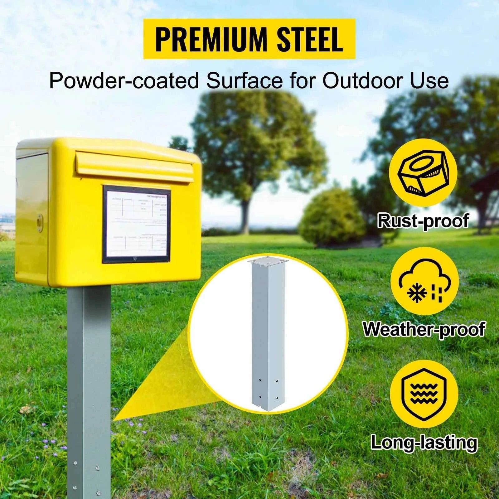 Solid Mailbox Post Stand Steel Letter Box Post with Drain Hole-Black 27in / Poland