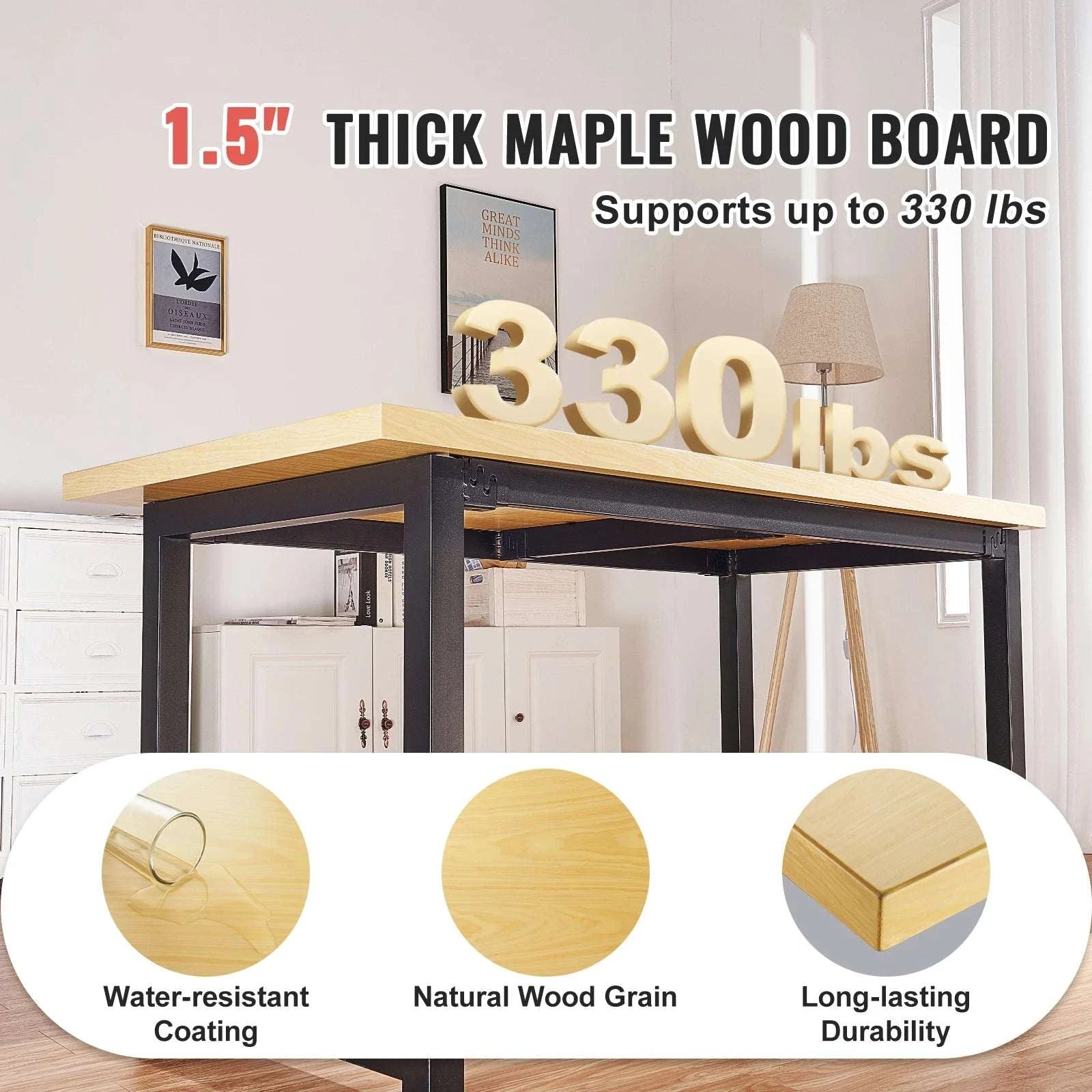 Solid Maple Wood Table Top Desktop 1.5" Thick 330 lb Capacity-