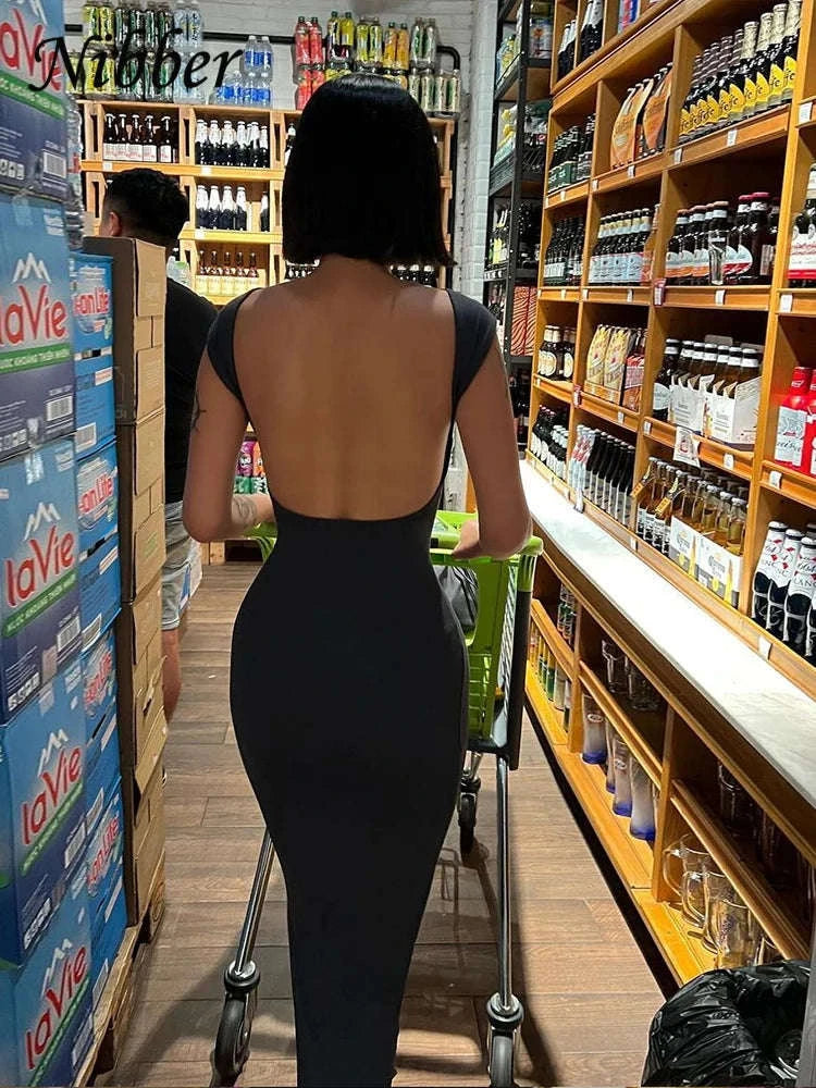 Solid Sexy Backless Maxi Dress for Women-Dark Grey / M