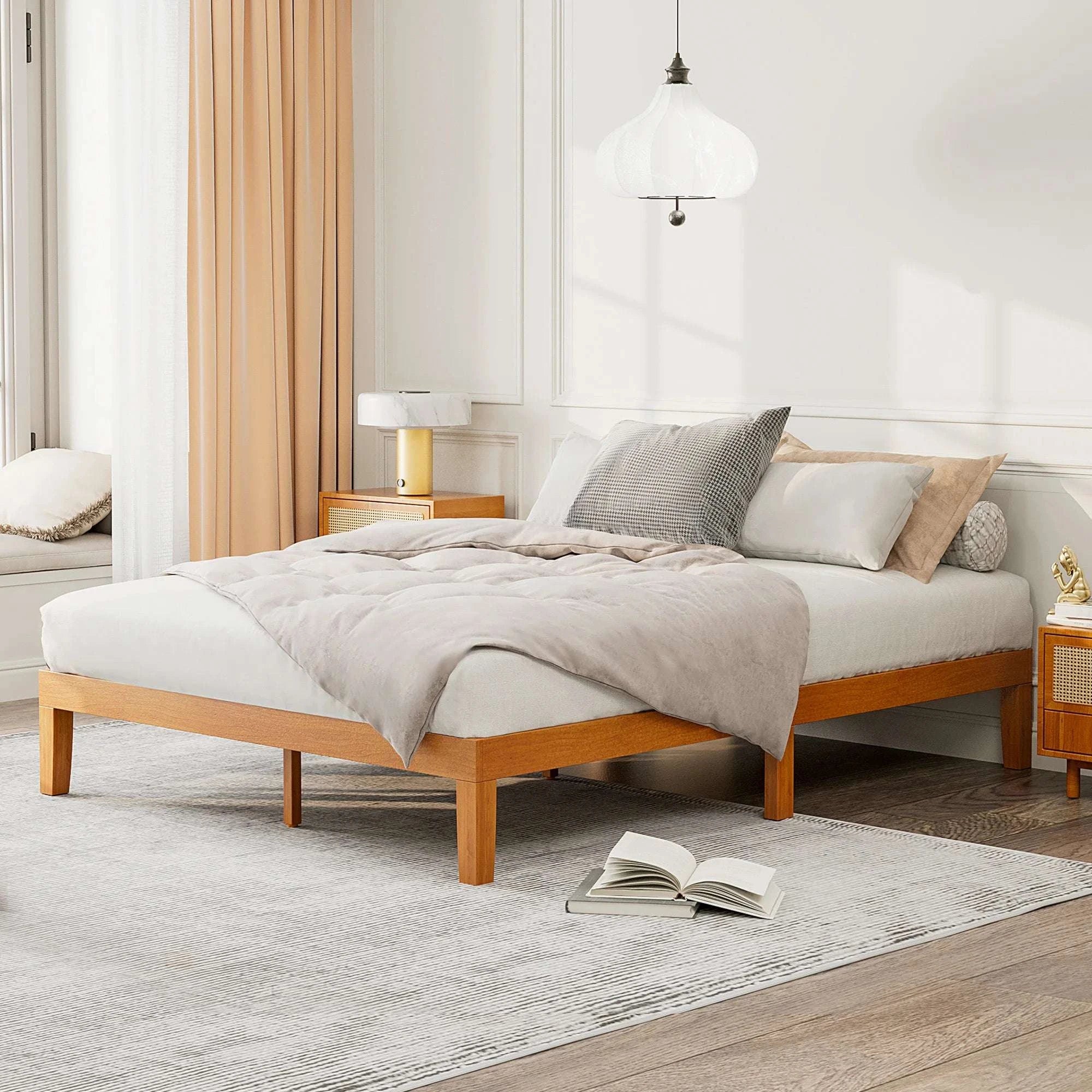 Solid Wood Bed Frame with Sturdy Slats, No Box Spring Needed-Twin / United States