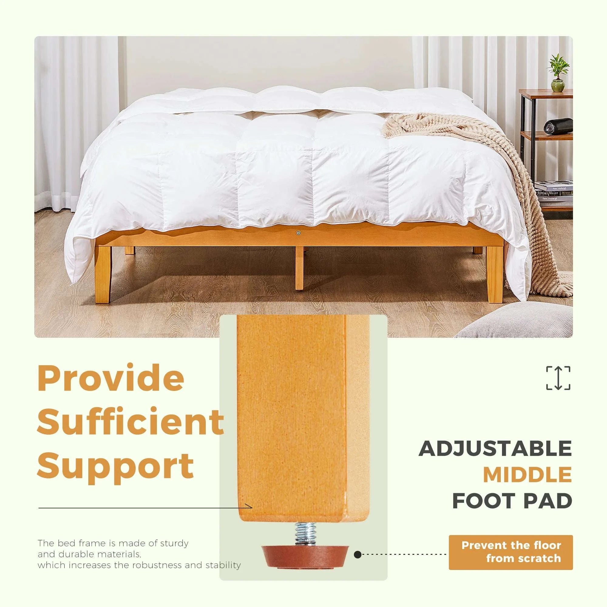 Solid Wood Bed Frame with Sturdy Slats, No Box Spring Needed-Twin / United States