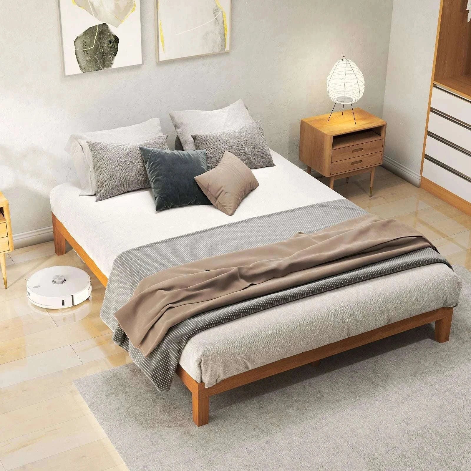 Solid Wood Queen Bed Frame with Slats, No Box Spring Needed-Twin / United States