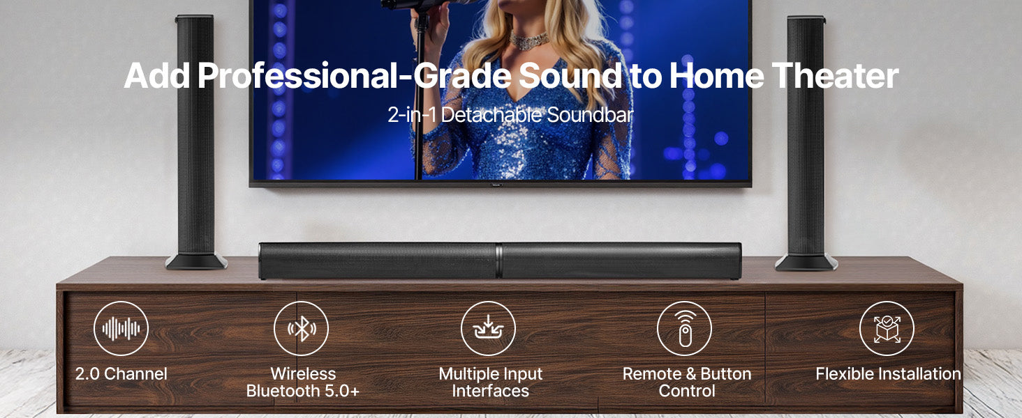 32-tommer aftagelig soundbar 80W Bluetooth TV-højttalersystem