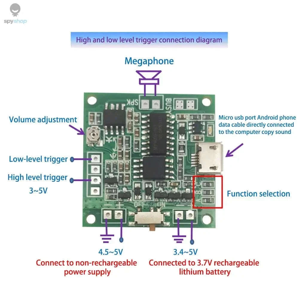Sound Recorder Module with MP3/WAV Playback and Button Control-