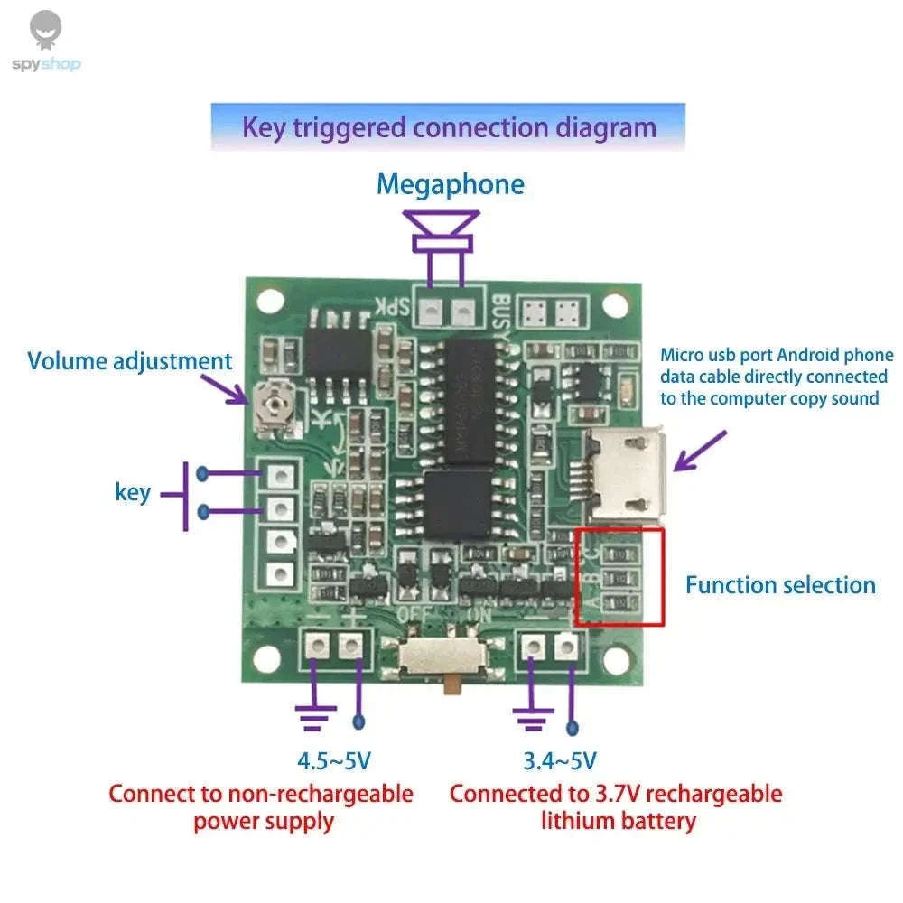 Sound Recorder Module with MP3/WAV Playback and Button Control-