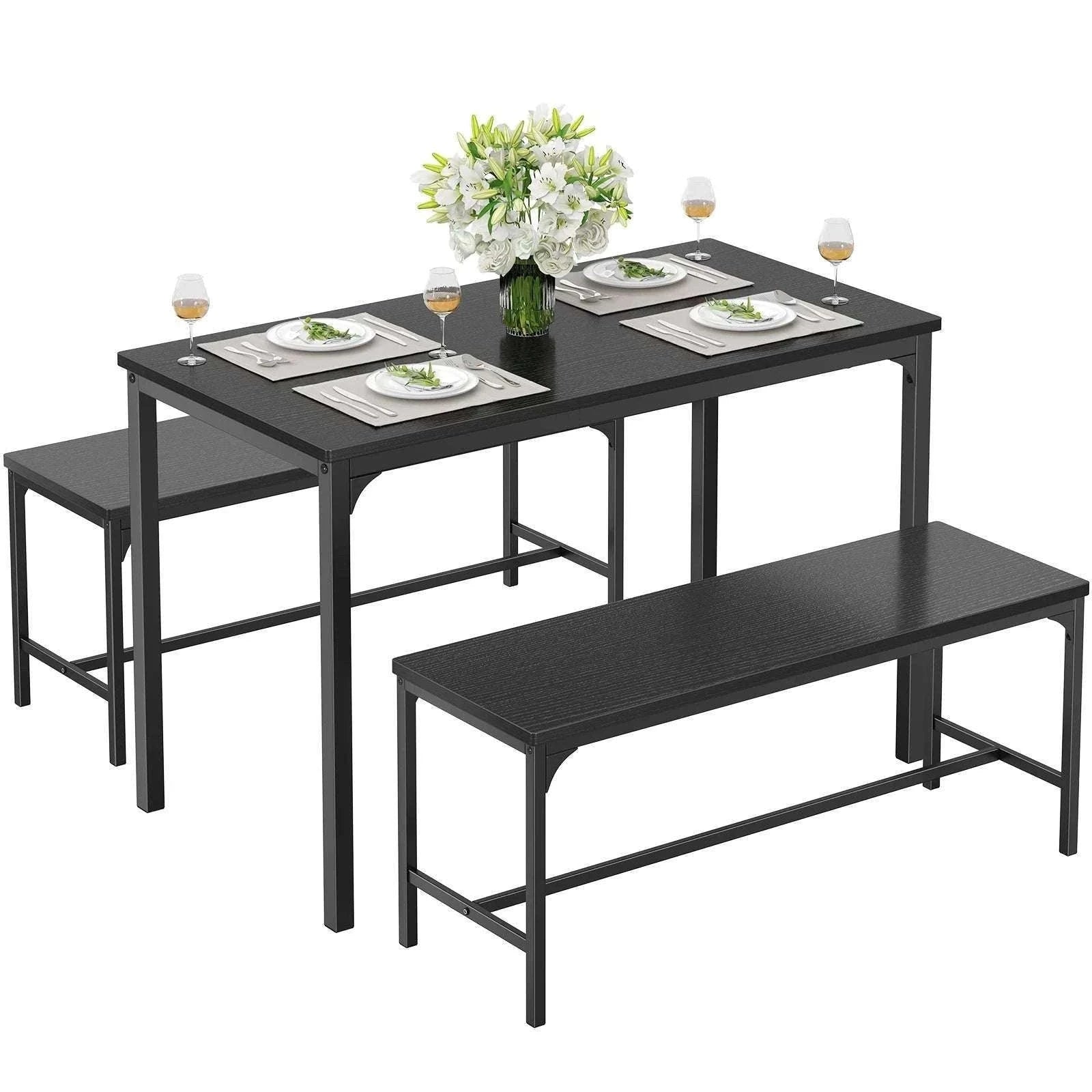 Space-Saving 3-Piece Dining Table Set with Chairs for 4-LIGHT GRAY / United States