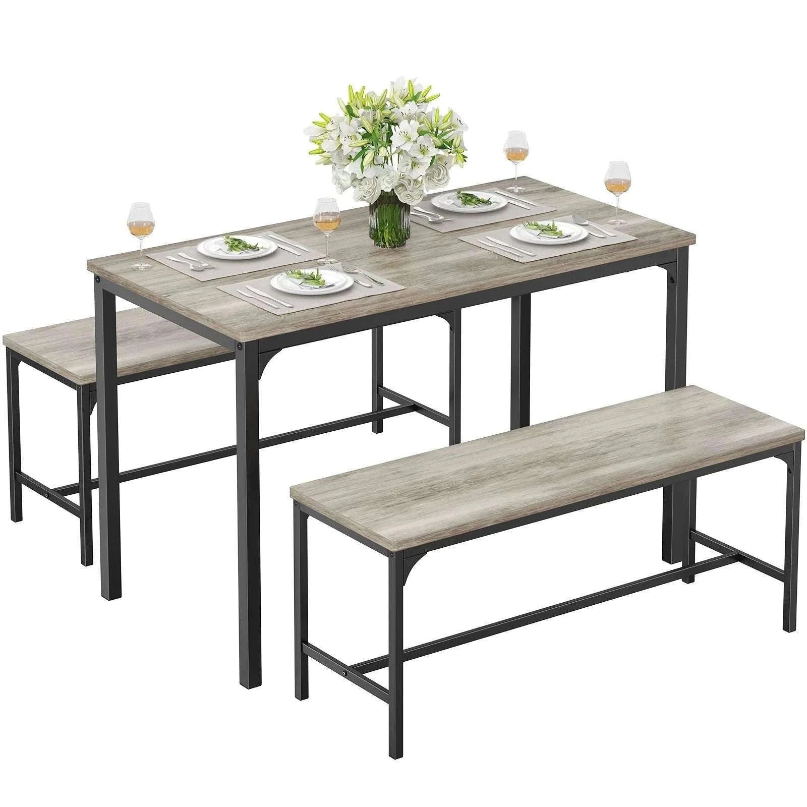 Space-Saving 3-Piece Dining Table Set with Chairs for 4-LIGHT GRAY / United States