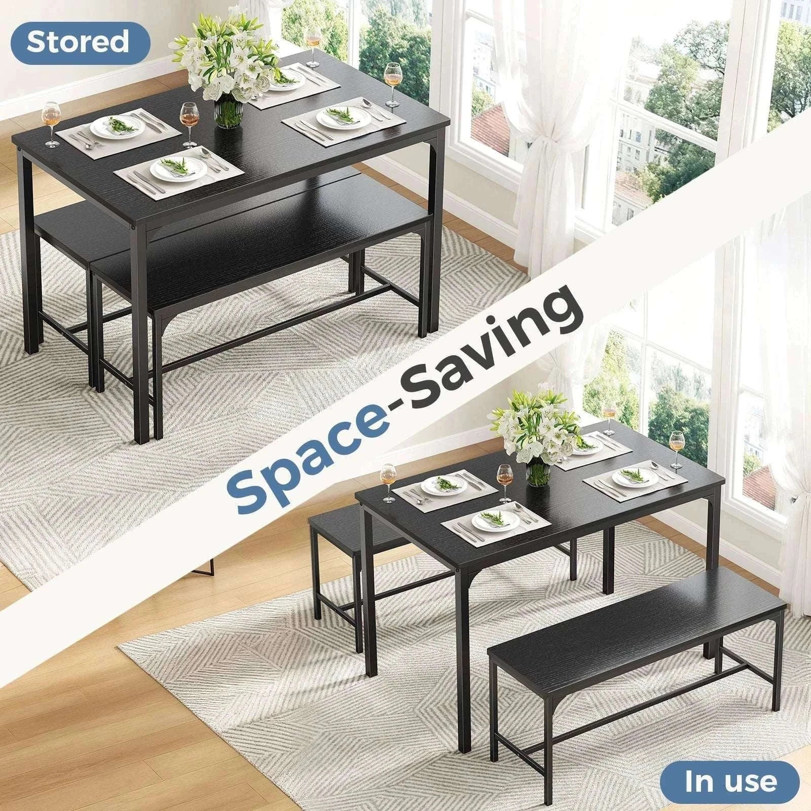 Space-Saving 3-Piece Dining Table Set with Chairs for 4-LIGHT GRAY / United States