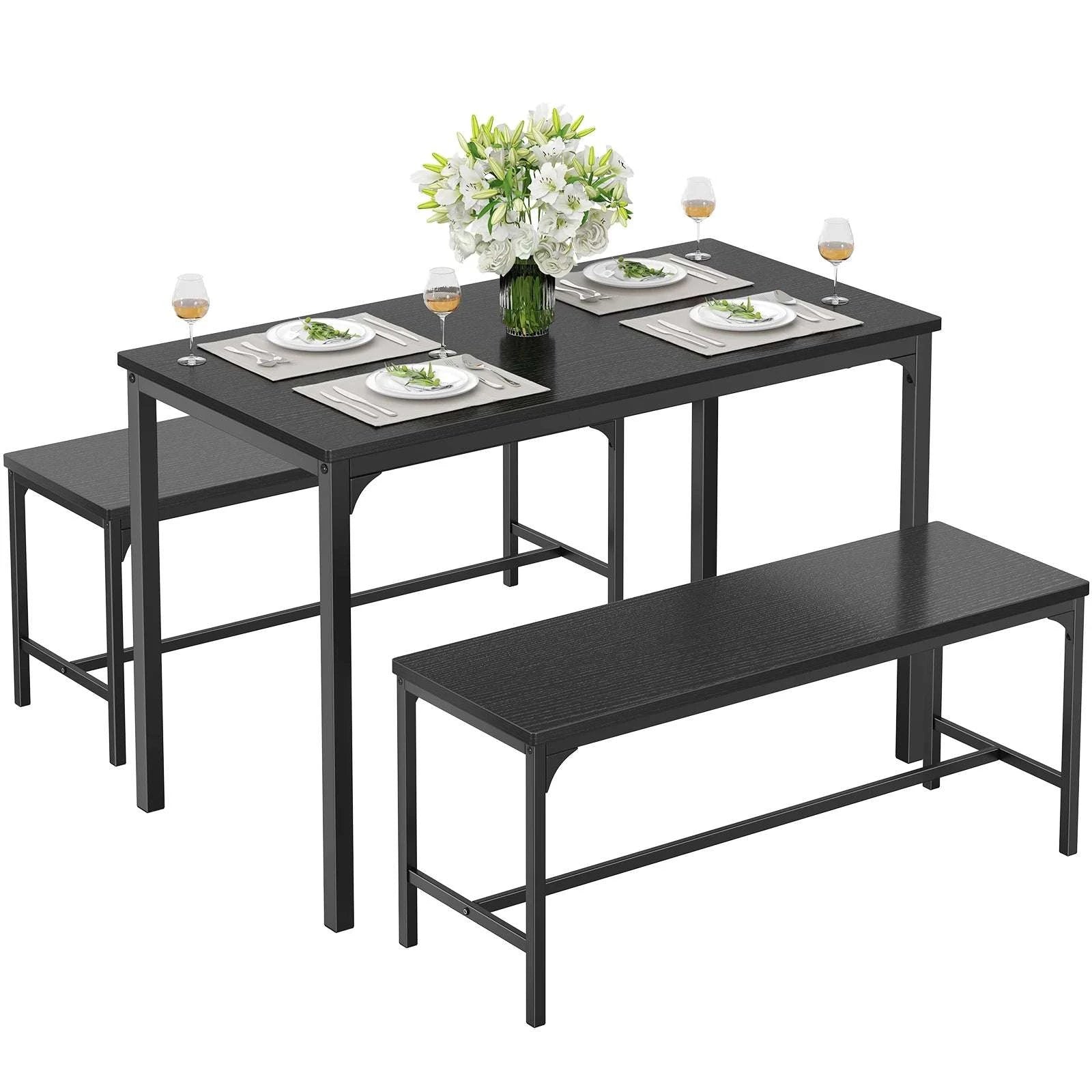 Space-Saving 3-Piece Dining Table Set with Chairs for 4-LIGHT GRAY / United States