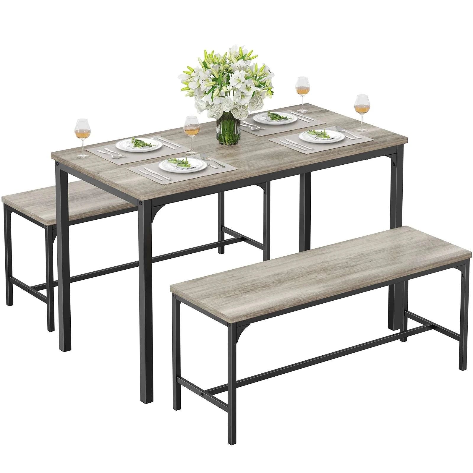 Space-Saving 3-Piece Dining Table Set with Chairs for 4-LIGHT GRAY / United States