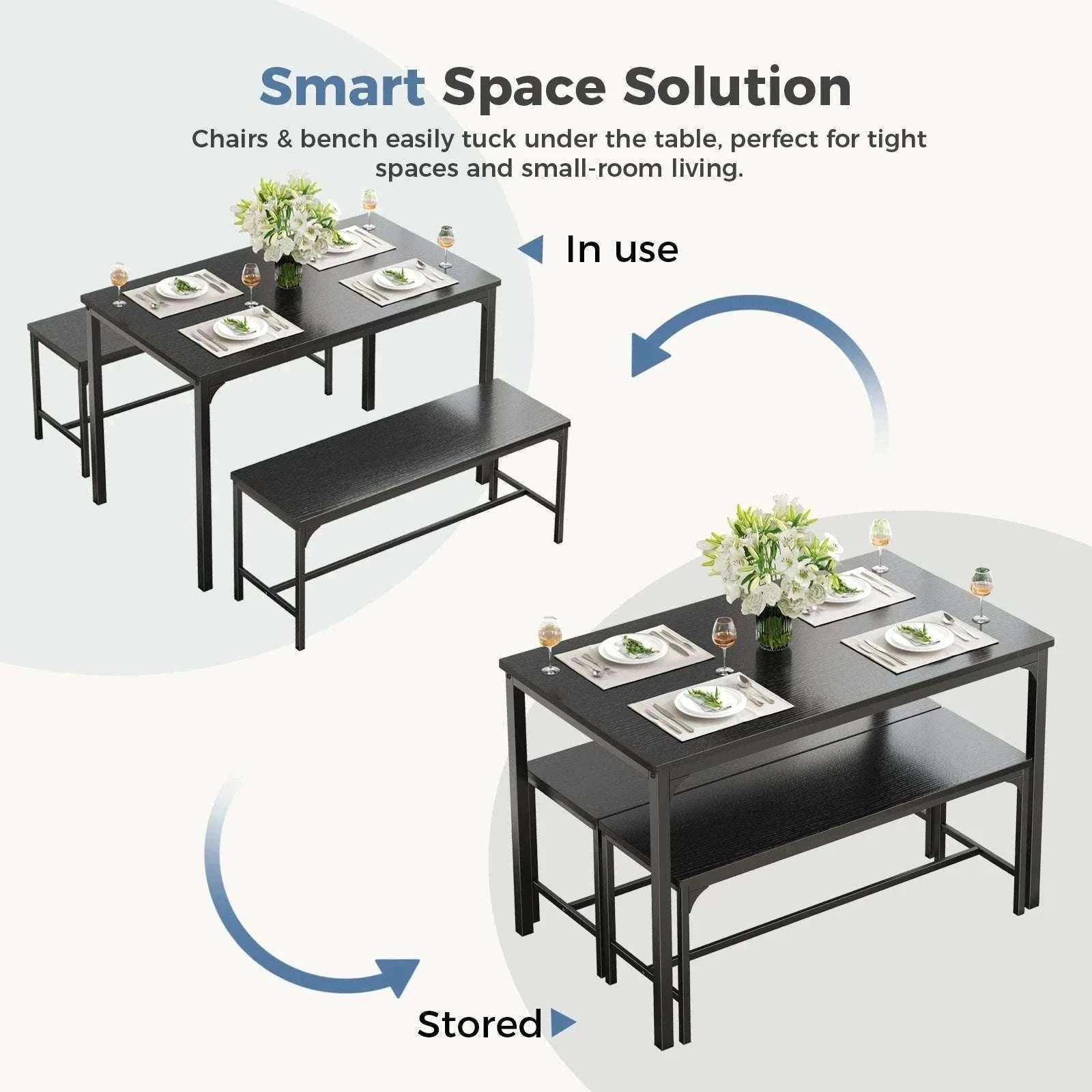 Space-Saving 3-Piece Dining Table Set with Chairs for 4-LIGHT GRAY / United States