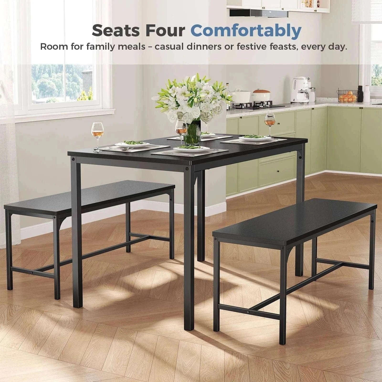 Space-Saving 3-Piece Dining Table Set with Chairs for 4-LIGHT GRAY / United States