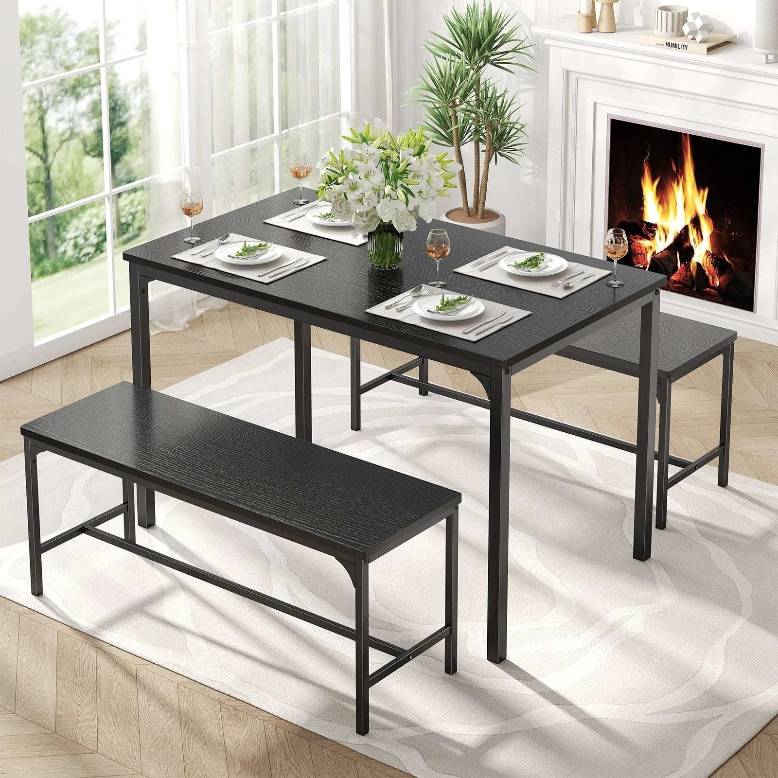 Space-Saving 3-Piece Dining Table Set with Chairs for 4-LIGHT GRAY / United States