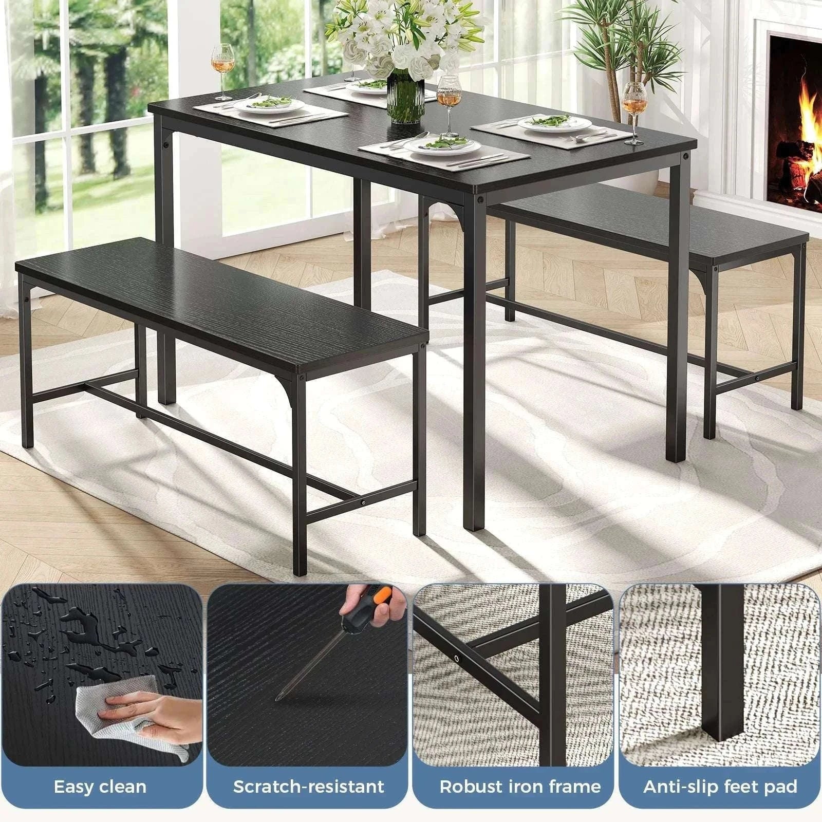 Space-Saving 3-Piece Dining Table Set with Chairs for 4-LIGHT GRAY / United States