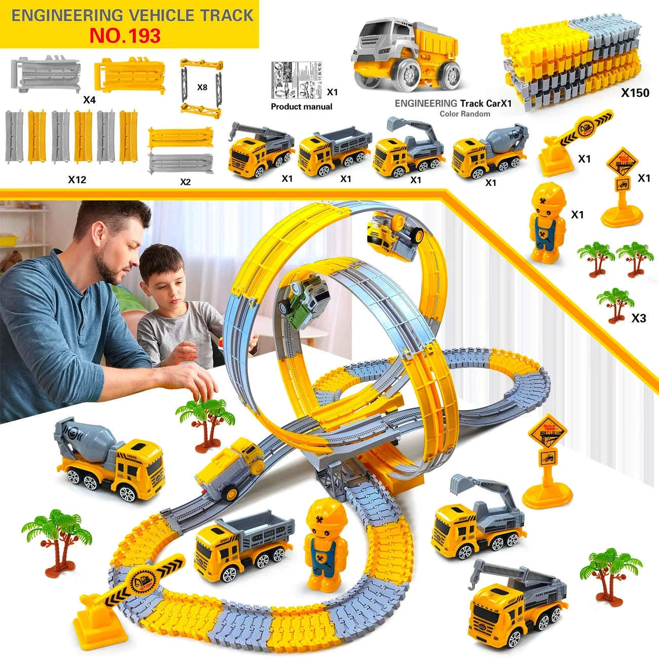 Space Track Toys Magic Climbing Engineering Race Car Track Set--185pcs-track set