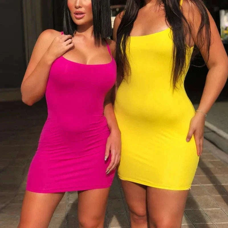 Spaghetti Strap Mini Bodycon Dress for Women-Rose Red / L