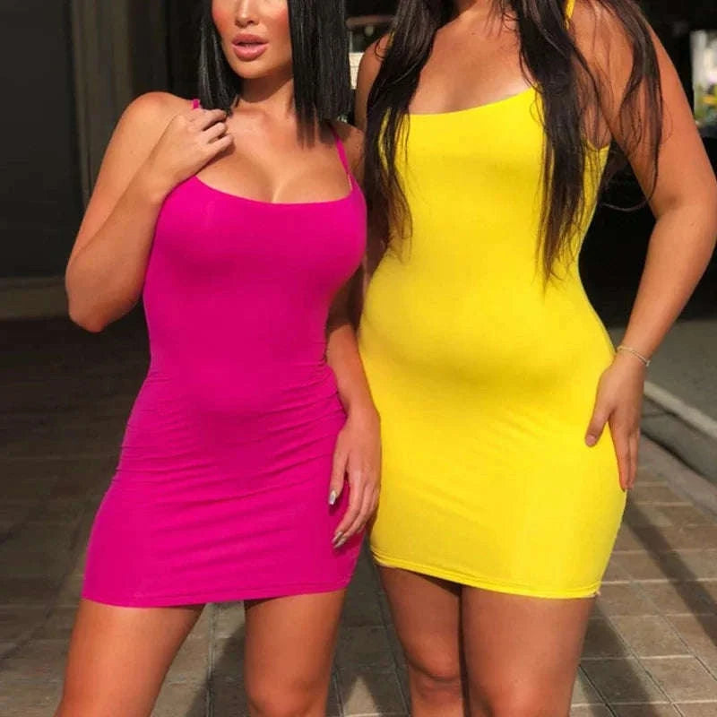 Spaghetti Strap Mini Bodycon Dress for Women-Rose Red / L