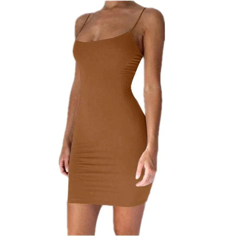 Spaghetti Strap Mini Bodycon Dress for Women-Rose Red / L
