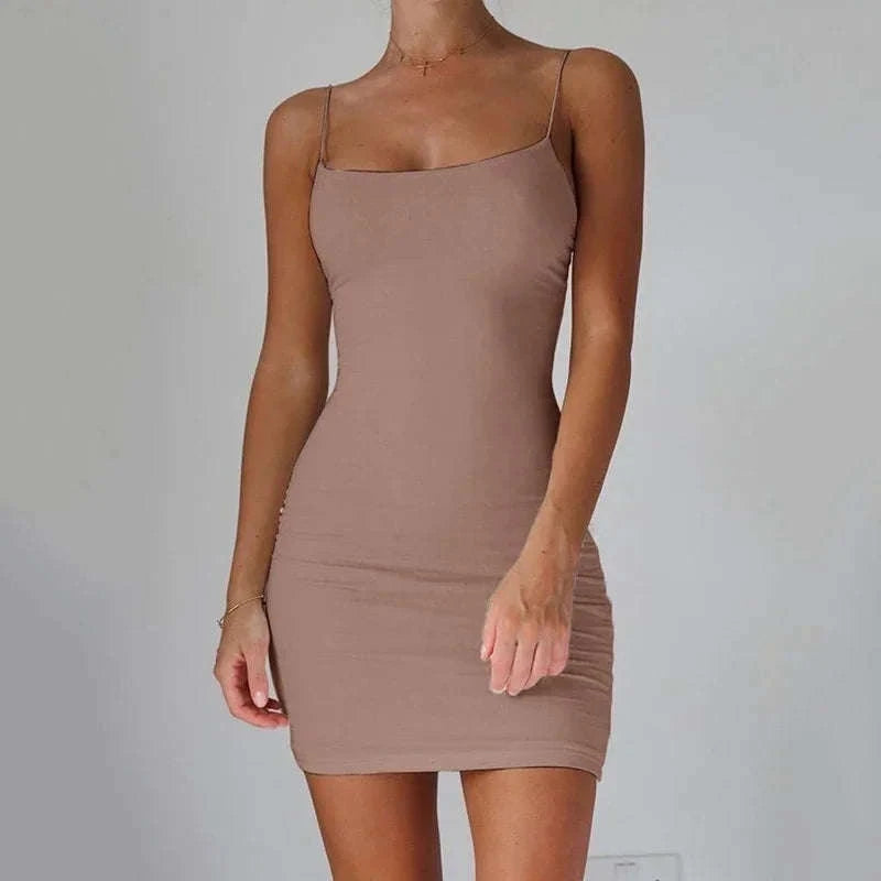 Spaghetti Strap Mini Bodycon Dress for Women-Rose Red / L