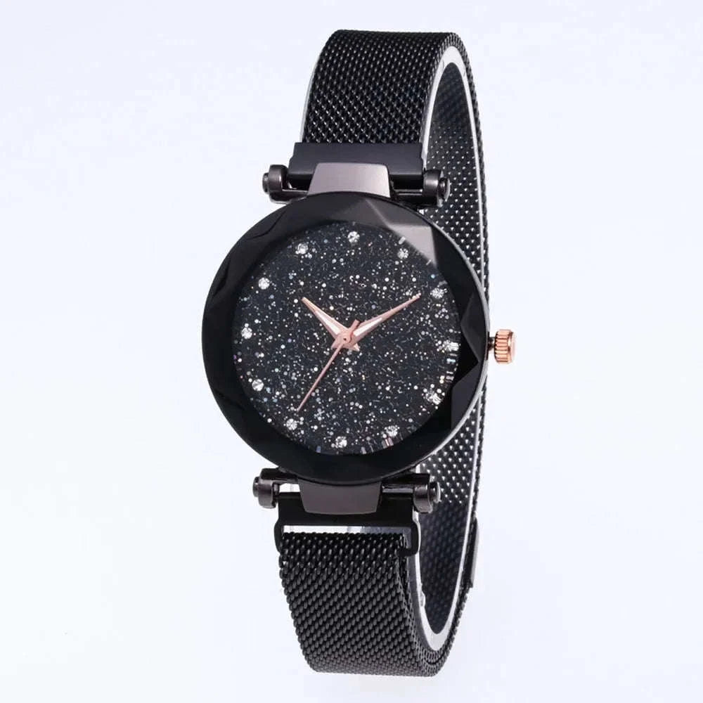 Sparkling Fashion Women’s Watch – Luxury Stainless Steel Quartz Clock-Black