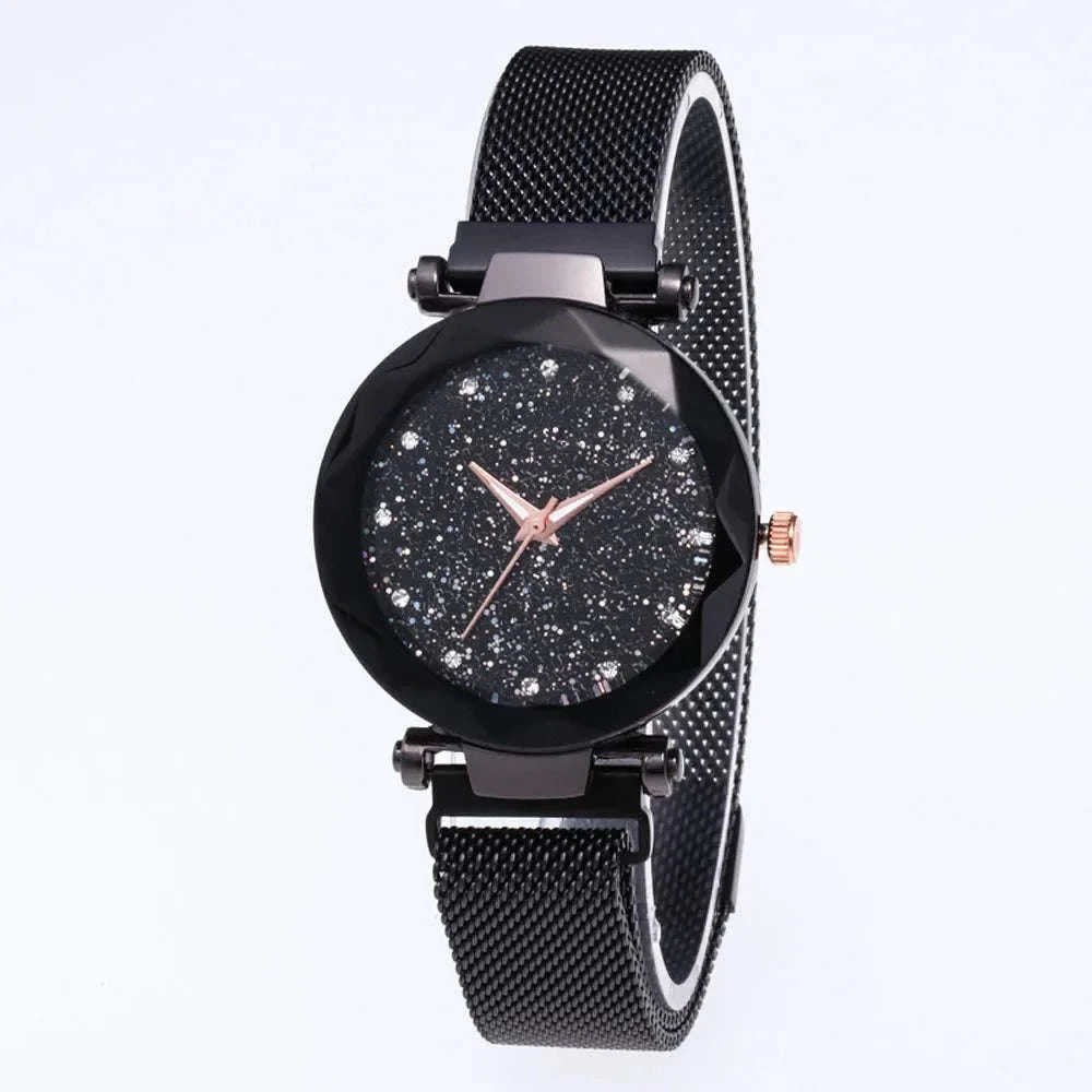Sparkling Fashion Women’s Watch – Luxury Stainless Steel Quartz Clock-Black