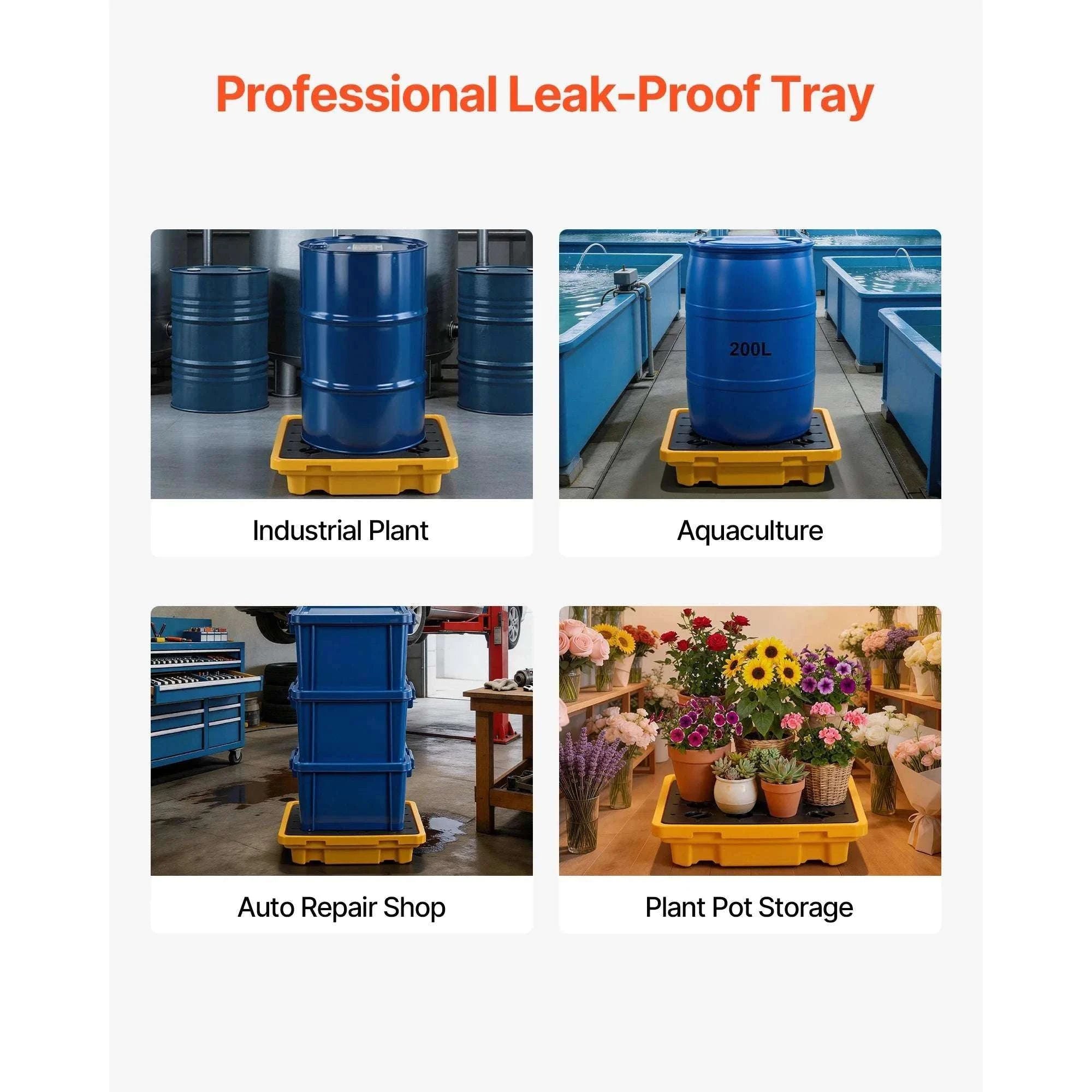 Spill Containment Pallet with Drain for 1–4 Drums (11.4–31 Gal)-11.4Gal Sump / United States