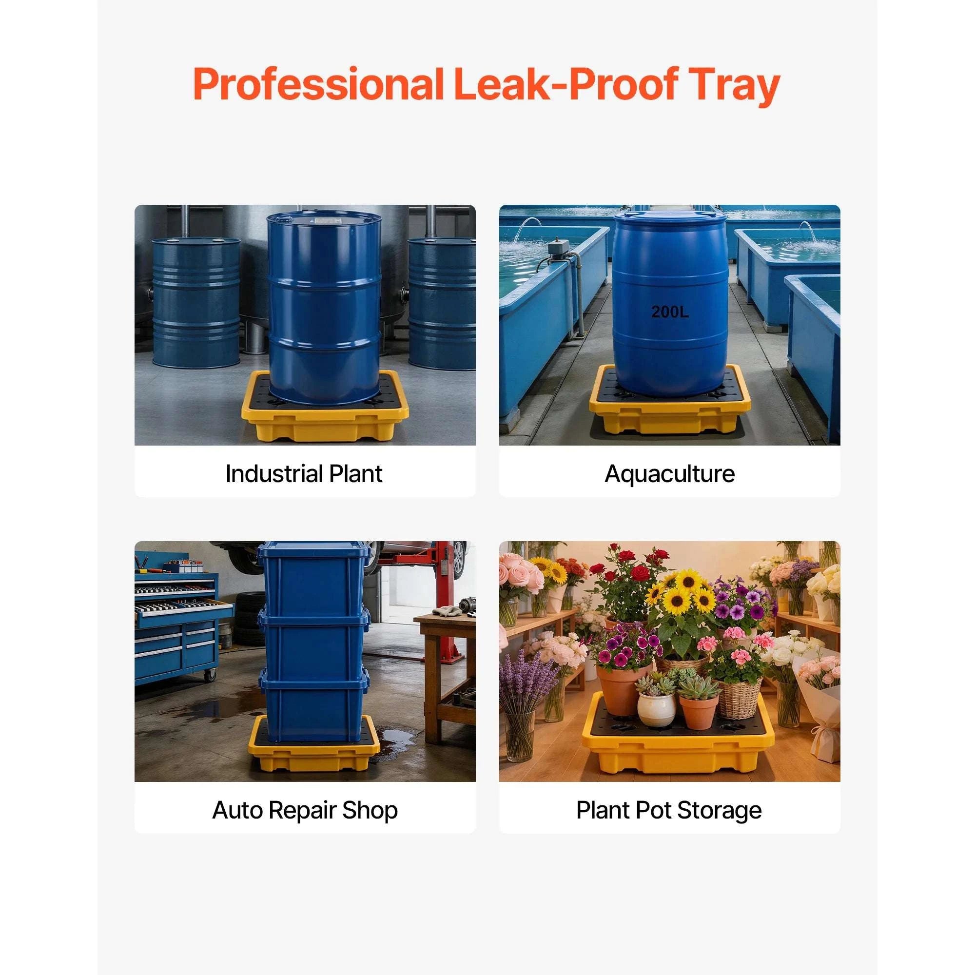 Spill Containment Pallet with Drain for 1–4 Drums (11.4–31 Gal)-11.4Gal Sump / United States