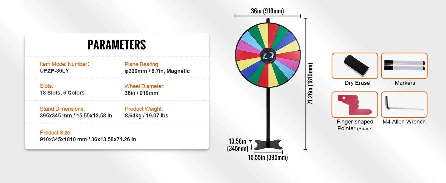Spinning Prize Wheel with Stand or Tabletop 14 Slots Game-36 inch / Poland