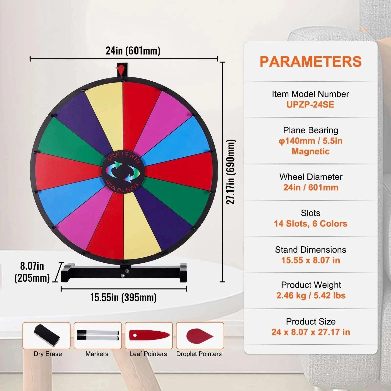 Spinning Prize Wheel with Stand & Tabletop, 14 Slots Game Wheel-36 inch / france