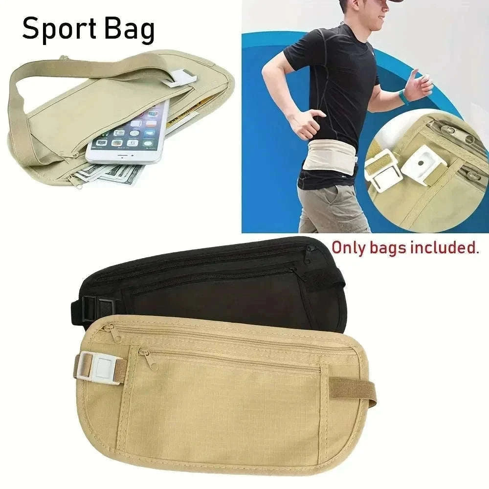 Sport Running Waist Bag Hidden Travel Money Belt-beige