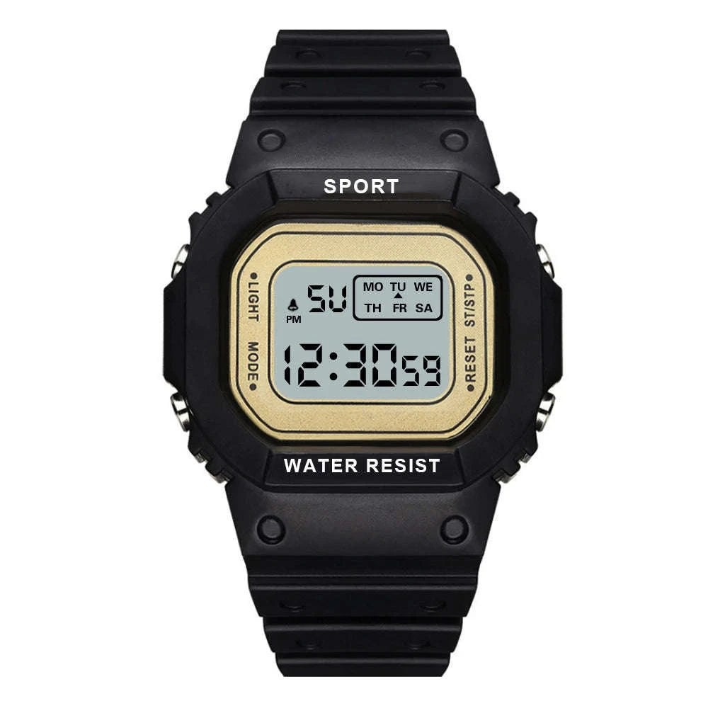 Sports Watch LED Digital Waterproof Square Design-Black