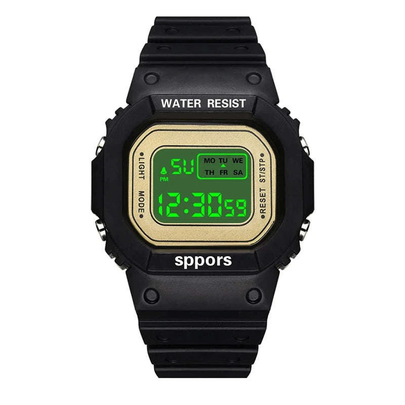 Sports Watch LED Digital Waterproof Square Design-Black