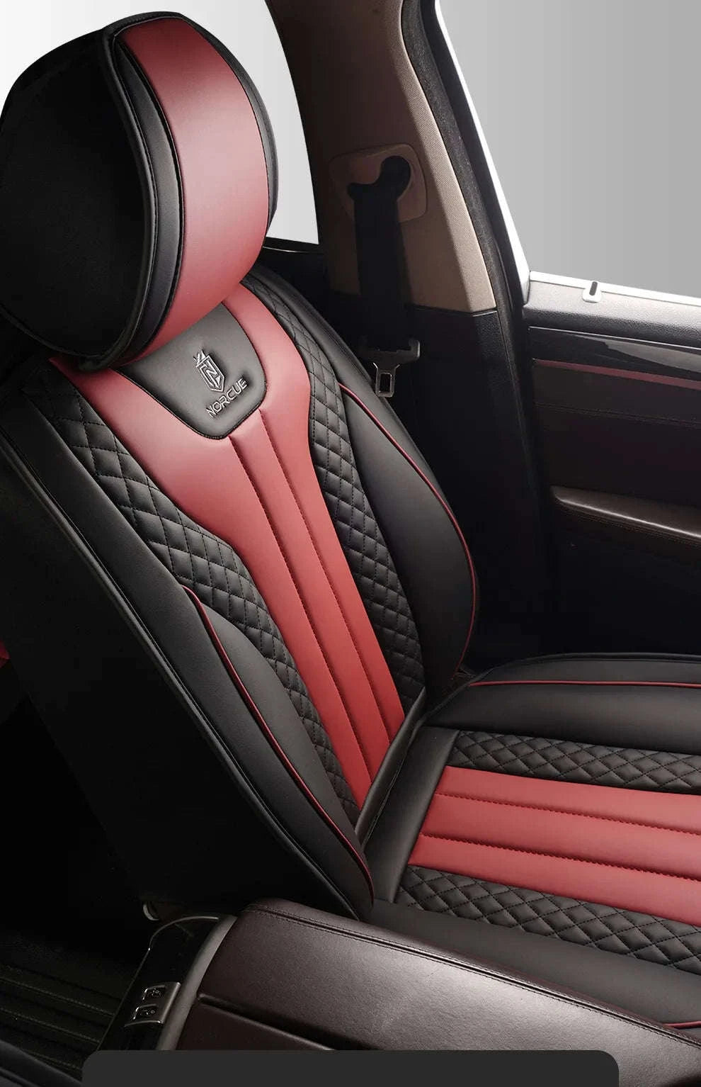 Sporty 5‑Seat PU Leather Car Seat Covers with 3D Embroidery-Black Gray