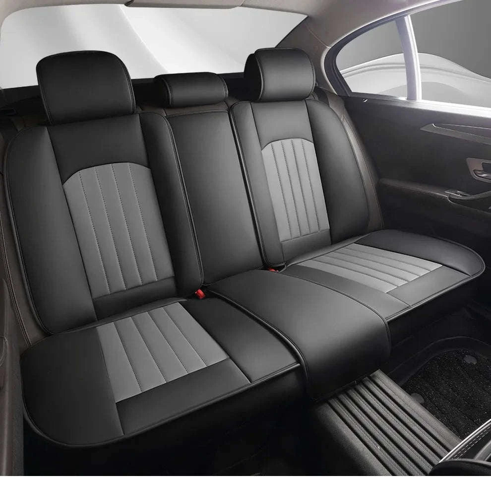 Sporty 5‑Seat PU Leather Car Seat Covers with 3D Embroidery-Black Gray