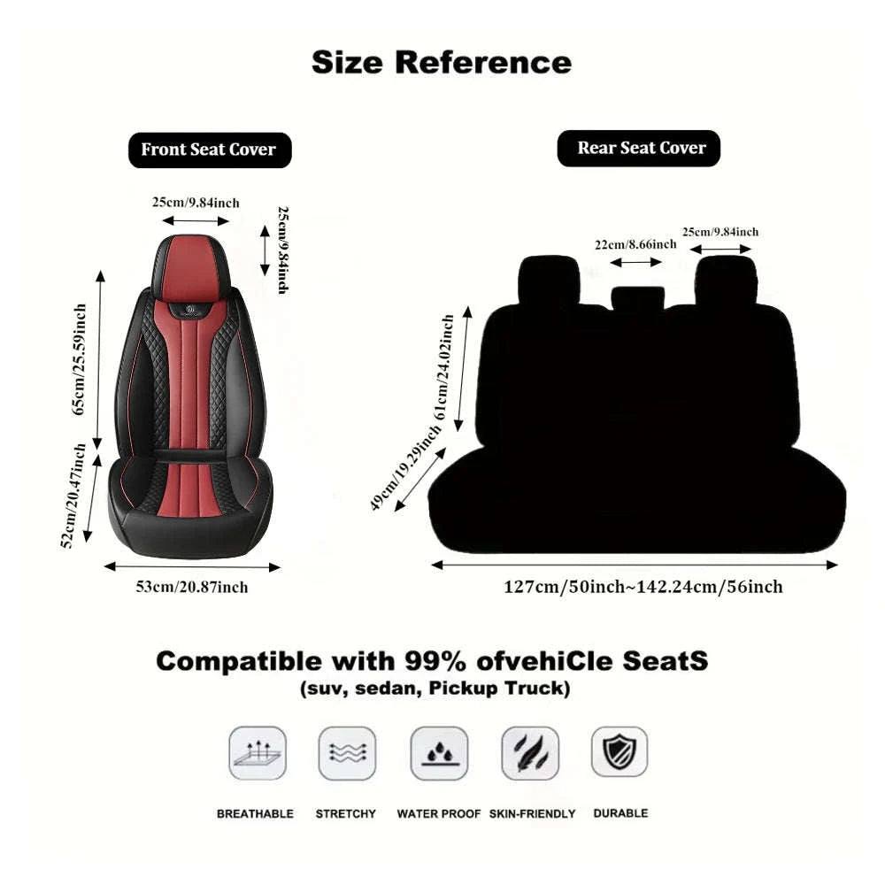 Sporty 5‑Seat PU Leather Car Seat Covers with 3D Embroidery-Black Gray