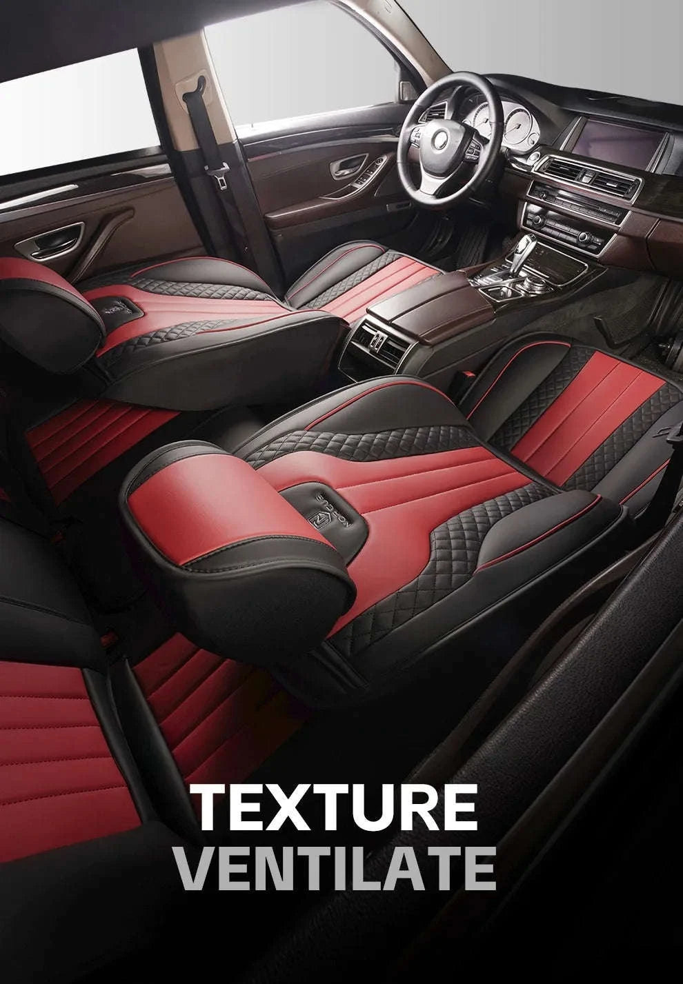 Sporty 5‑Seat PU Leather Car Seat Covers with 3D Embroidery-Black Gray