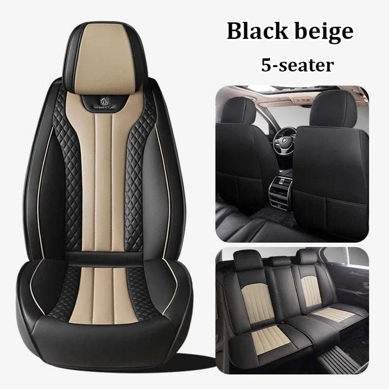 Sporty 5‑Seat PU Leather Car Seat Covers with 3D Embroidery-Black Gray