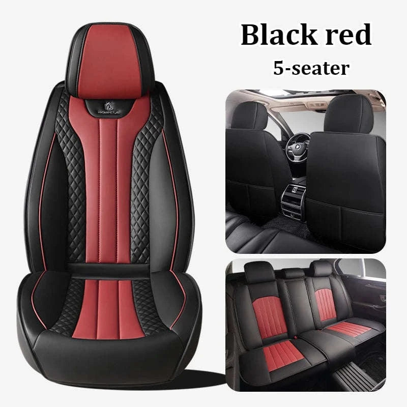Sporty 5‑Seat PU Leather Car Seat Covers with 3D Embroidery-Black Gray
