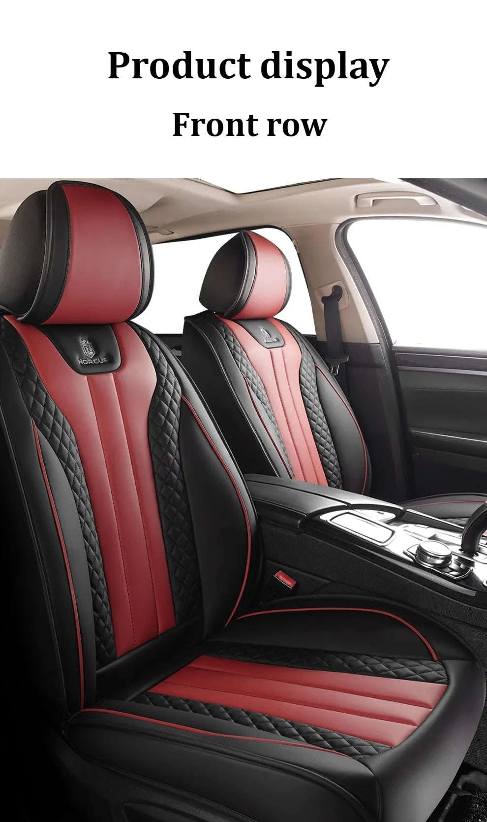 Sporty 5‑Seat PU Leather Car Seat Covers with 3D Embroidery-Black Gray