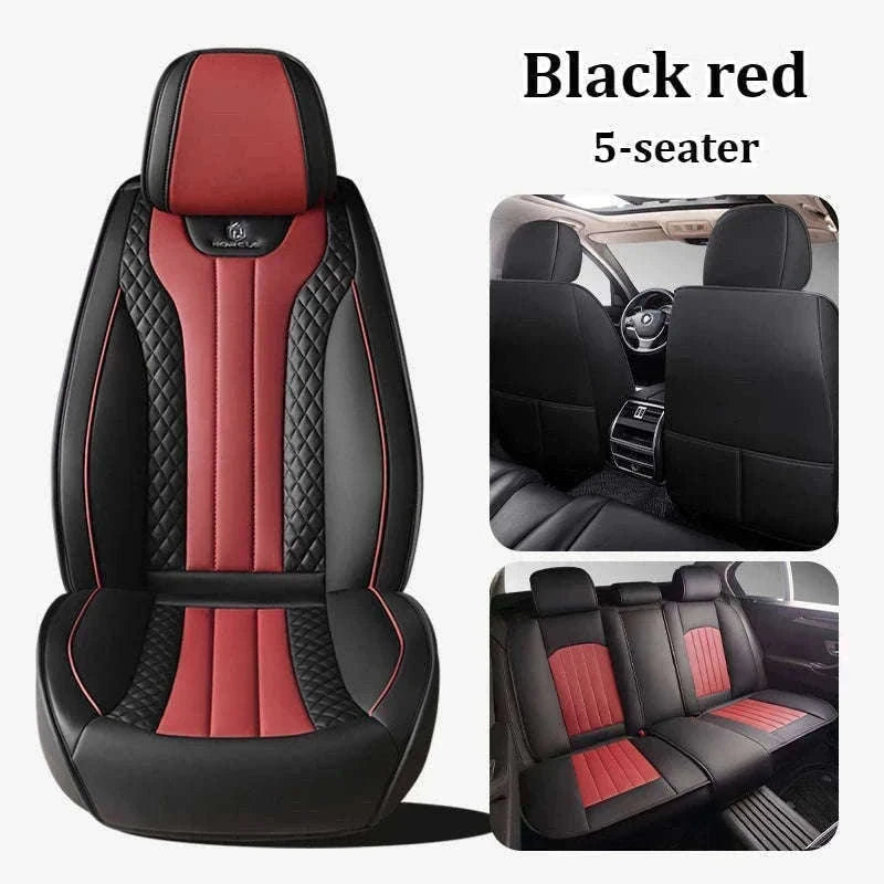 Sporty 5-Seat PU Leather Car Seat Covers with 3D Embroidery-Black red