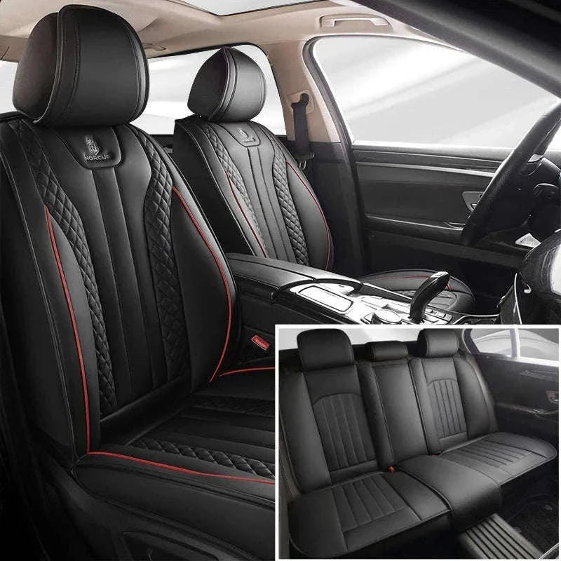 Sporty 5-Seat PU Leather Car Seat Covers with 3D Embroidery-Black red