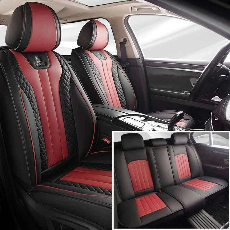 Sporty 5-Seat PU Leather Car Seat Covers with 3D Embroidery-Black red