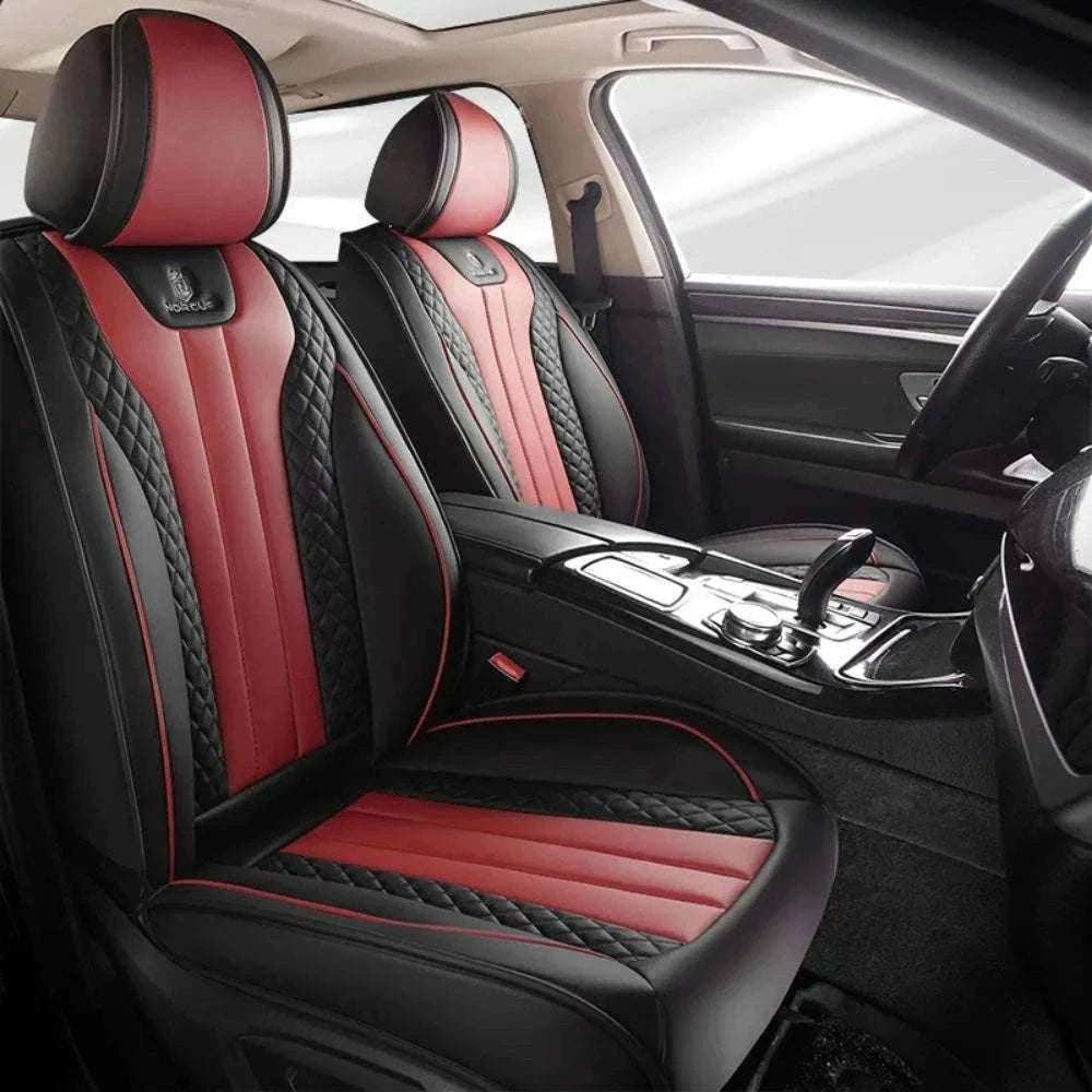 Sporty 5-Seat PU Leather Car Seat Covers with 3D Embroidery-Black red