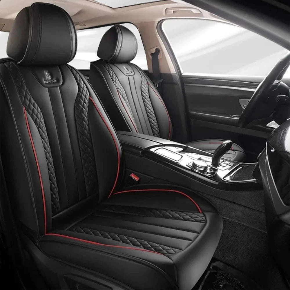Sporty 5-Seat PU Leather Car Seat Covers with 3D Embroidery-Black red