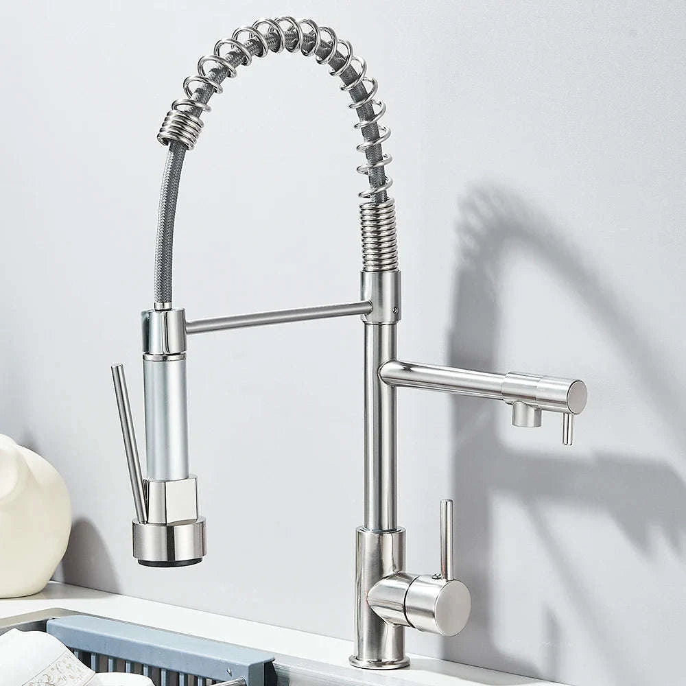 Spring Kitchen Sink Faucet Pull Down Spray Mixer-Brushed Nickel / GERMANY