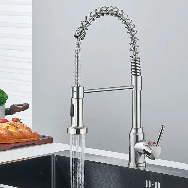Spring Pull Down Kitchen Faucet with Hot and Cold Water-Chrome / GERMANY