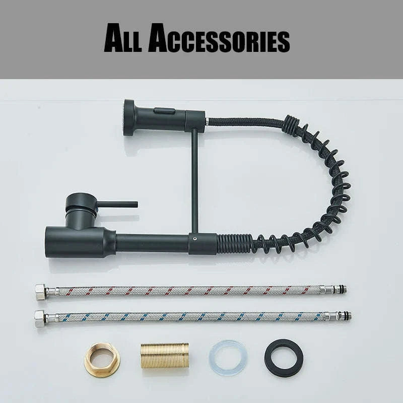 Spring Pull Down Kitchen Faucet with Hot and Cold Water-Chrome / GERMANY