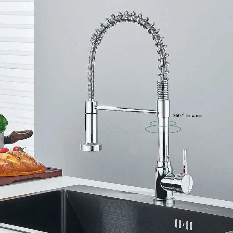 Spring Pull Down Kitchen Faucet with Hot and Cold Water-Chrome / GERMANY